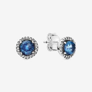 Pandora Blue Round Sparkles Ohrstecker Silber | VLYSDTZ-69