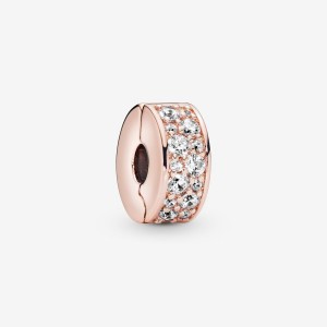 Pandora Clear Pavé Clip Klammern Rosa Gold | VAJQXKZ-07