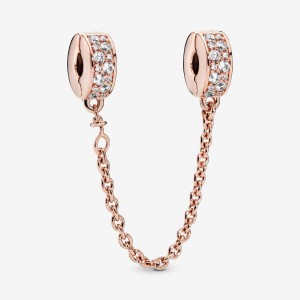 Pandora Clear Pavé Sicherheits Clip Safety Chains Rosa Gold | OSVZPYW-19