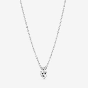 Pandora Double Heart Sparkling Collier Kette mit Anhänger Silber | QILFRUK-16