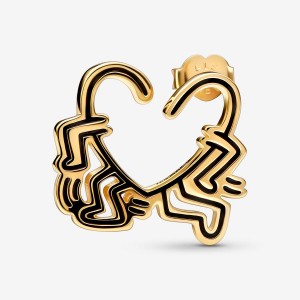 Pandora Keith Haring x Gehen Heart Ohrstecker Gold | LWCFIQZ-76