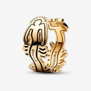 Pandora Keith Haring™ x Wavy Figure Open Band Gold | YQILTGH-70