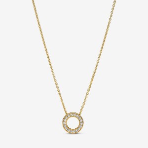 Pandora Logo Pavé Circle Collier Kette mit Anhänger Gold | SYIJFHB-83