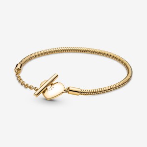 Pandora Moments Heart T-Bar Snake Charm Gold | BNRLWUM-54