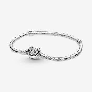 Pandora Moments Mickey Mouse Heart Clasp Snake Kette Silber | QNGOTUI-74