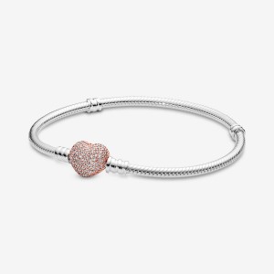 Pandora Moments Pavé Heart Clasp Snake Kette Two-tone | BSFHRCX-31