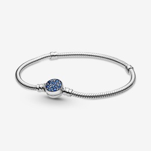 Pandora Moments Sparkling Blue Disc Clasp Snake Charm Holders Silber | CPUXASO-57