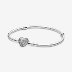 Pandora Moments Sparkling Heart Clasp Snake Charm Holders Silber | HPRDBKG-34