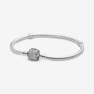 Pandora Moments Sparkling Pavé Clasp Snake Charm Holders Silber | OZLMQPI-39