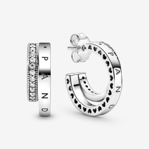 Pandora Pavé Double Creolen Silber | MOZGECL-95