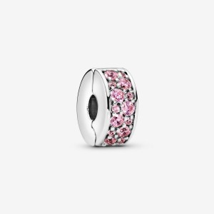 Pandora Pink Pavé Clip Klammern Silber | WAYOMIH-78