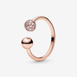 Pandora Polished & Pavé Bead Open Aussage Rosa Gold | DPS-872415