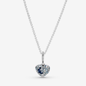 Pandora Sparkling Blue Moon & Stars Heart Kette mit Anhänger Silber | WDTBJSA-25