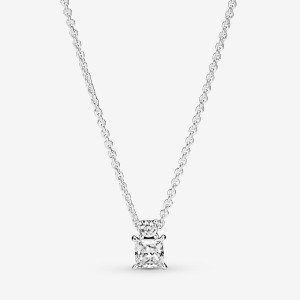 Pandora Sparkling Collier Round & Square Kette mit Anhänger Silber | JFEZNQA-41