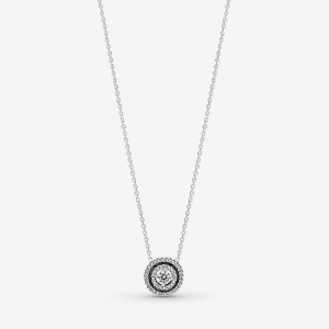 Pandora Sparkling Double Halo Collier Kette mit Anhänger Silber | BSIRJLZ-79