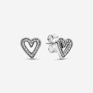 Pandora Sparkling Freehand Hearts Ohrstecker Silber | HWCSJMO-78