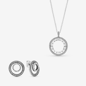 Pandora Sparkling Pave Circle Jewelry Gift Set Halsketten- Und Ohrring-sets Silber | TLJPESA-93