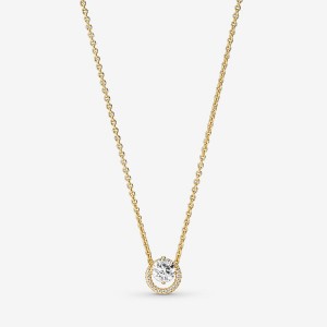 Pandora Sparkling Round Halo Collier Kette mit Anhänger Gold | HNPOSTW-34