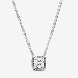 Pandora Square Sparkle Halo Halsketten Silber | KWRTHDV-05