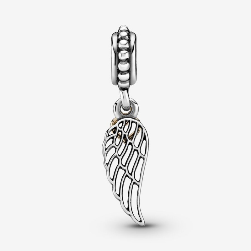 Pandora Angel Wing and Heart Dangle Charm mit Anhänger Two-tone | KIGEJAN-96