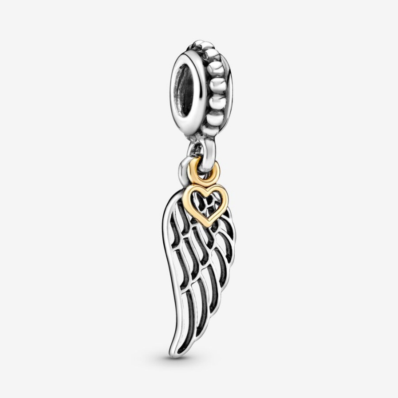 Pandora Angel Wing and Heart Dangle Charm mit Anhänger Two-tone | KIGEJAN-96