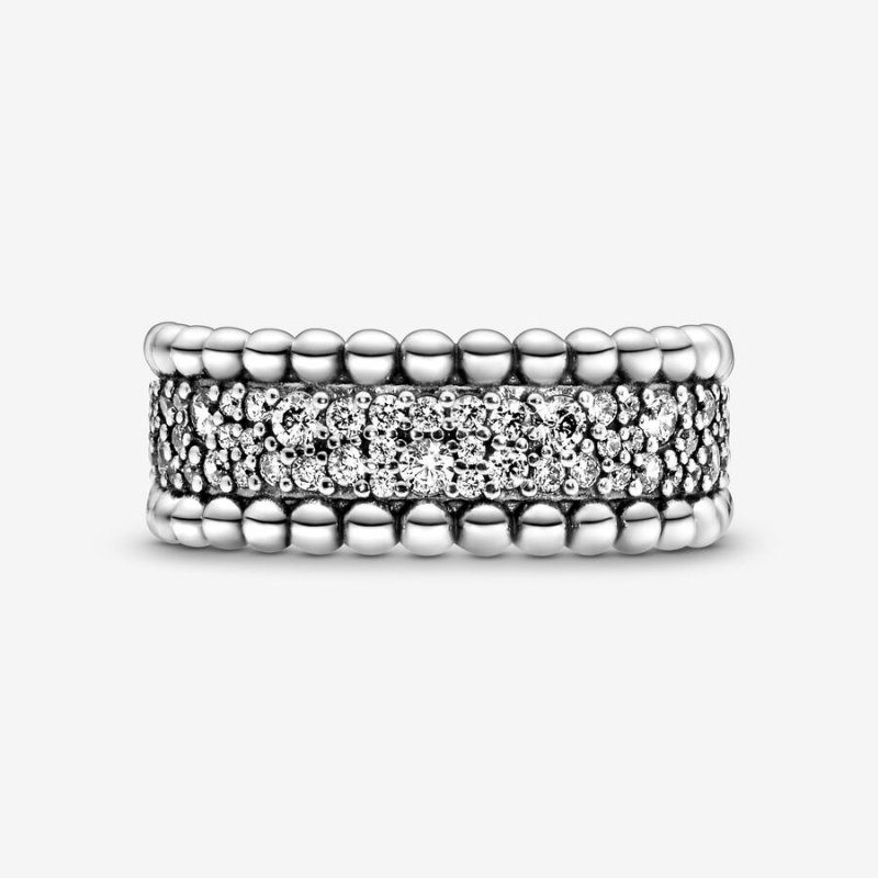 Pandora Beaded Pavé Band Silber | PGBOZNH-43