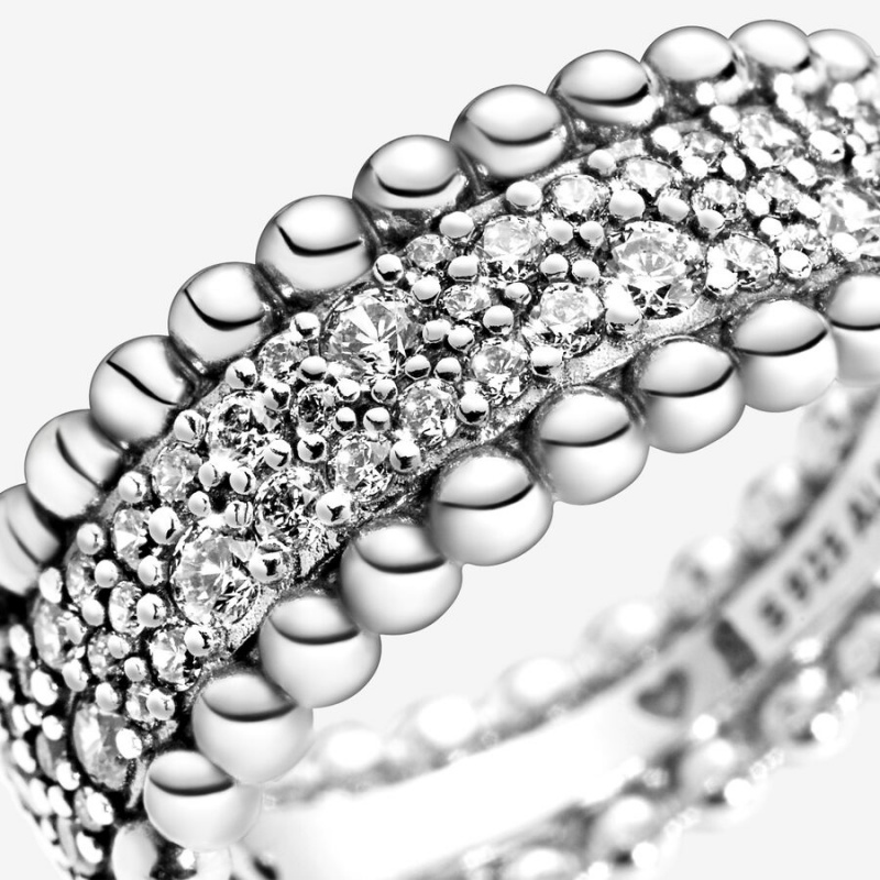 Pandora Beaded Pavé Band Silber | PGBOZNH-43