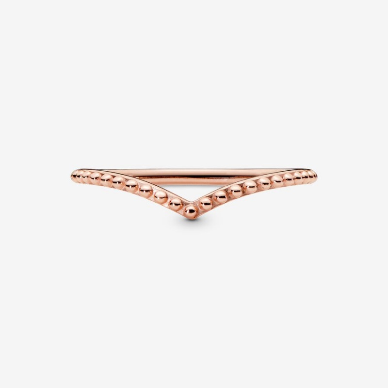 Pandora Beaded Wishbone Stapelbar Rosa Gold | HMZ-791206