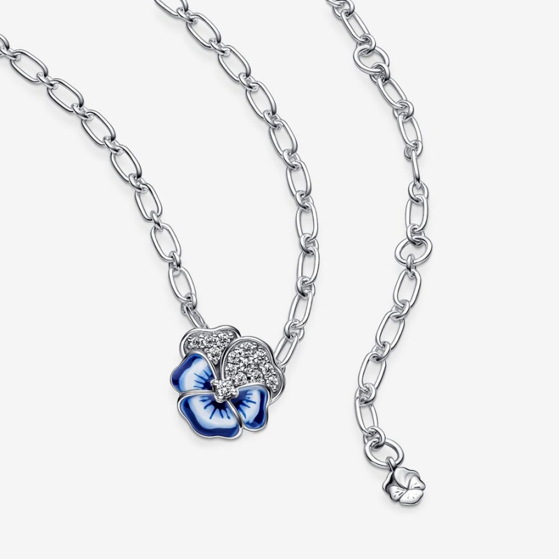 Pandora Blue Pansy Flower Kette mit Anhänger Silber | NPMDLYC-71