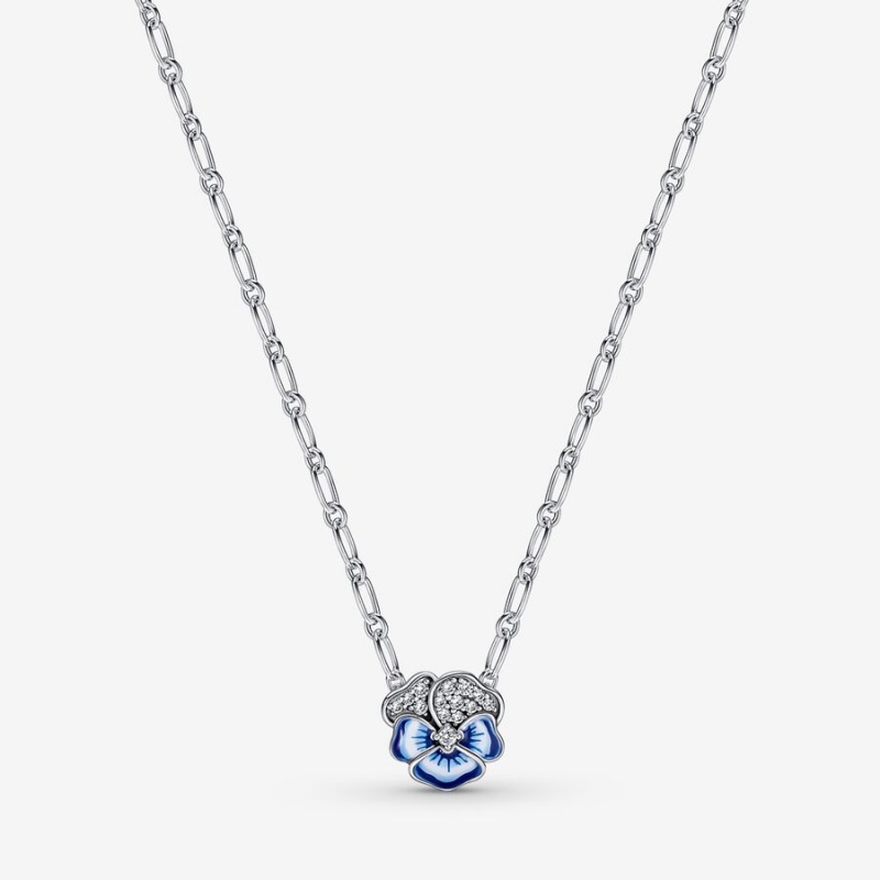 Pandora Blue Pansy Flower Kette mit Anhänger Silber | NPMDLYC-71