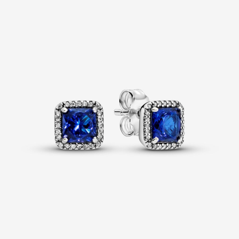 Pandora Blue Square Sparkle Halos Ohrstecker Silber | NYJLDOA-15