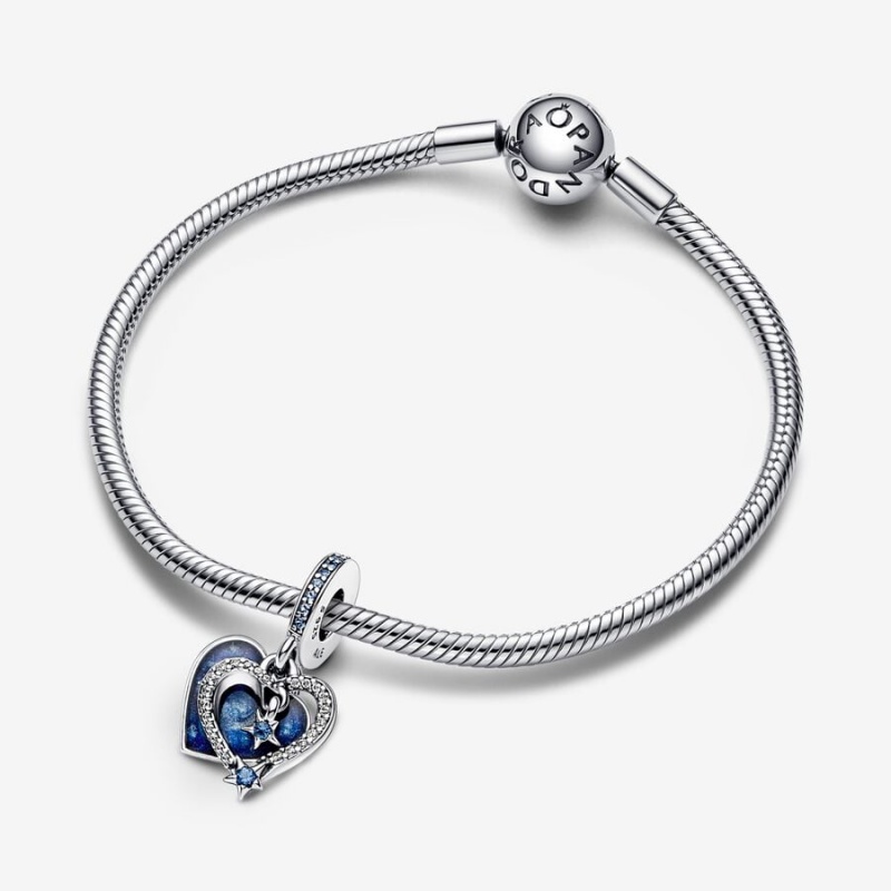 Pandora Celestial Shooting Star Heart Double Dangle Charm mit Anhänger Silber | UIJPVOD-10