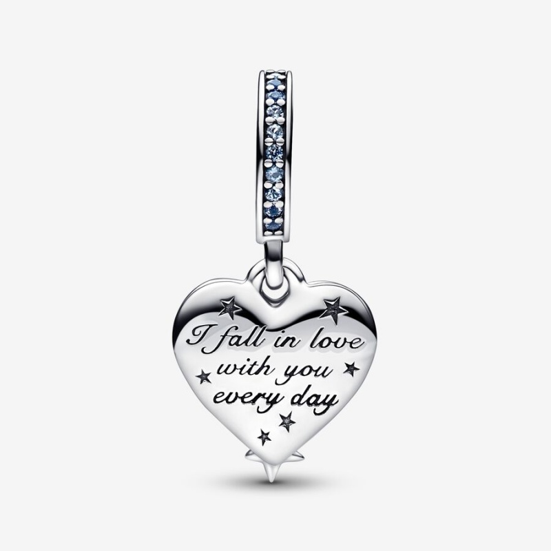 Pandora Celestial Shooting Star Heart Double Dangle Charm mit Anhänger Silber | UIJPVOD-10