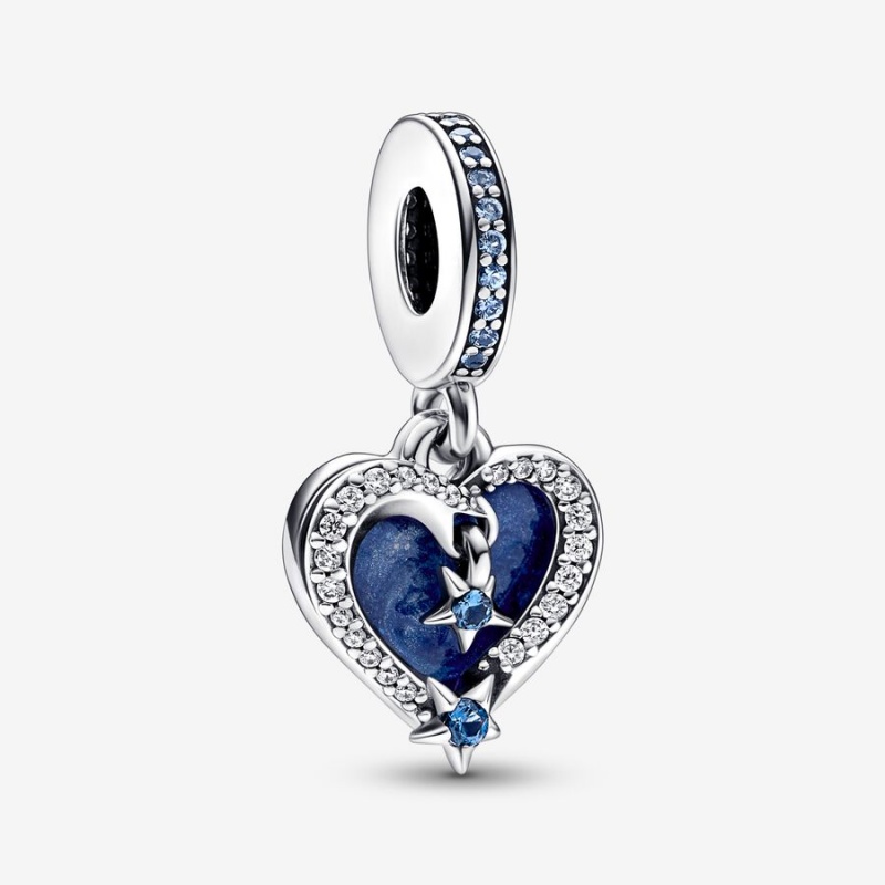 Pandora Celestial Shooting Star Heart Double Dangle Charm mit Anhänger Silber | UIJPVOD-10