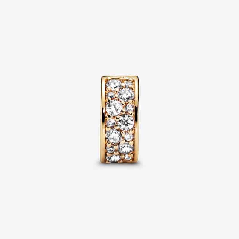 Pandora Clear Pavé Clip Klammern Gold | IQHGJOL-50