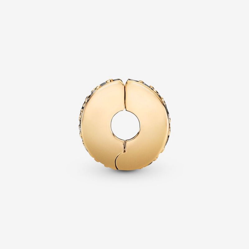 Pandora Clear Pavé Clip Klammern Gold | IQHGJOL-50