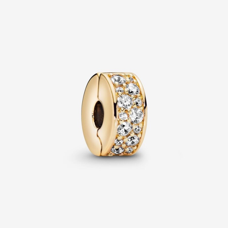 Pandora Clear Pavé Clip Klammern Gold | IQHGJOL-50