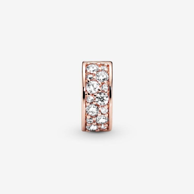 Pandora Clear Pavé Clip Klammern Rosa Gold | VAJQXKZ-07