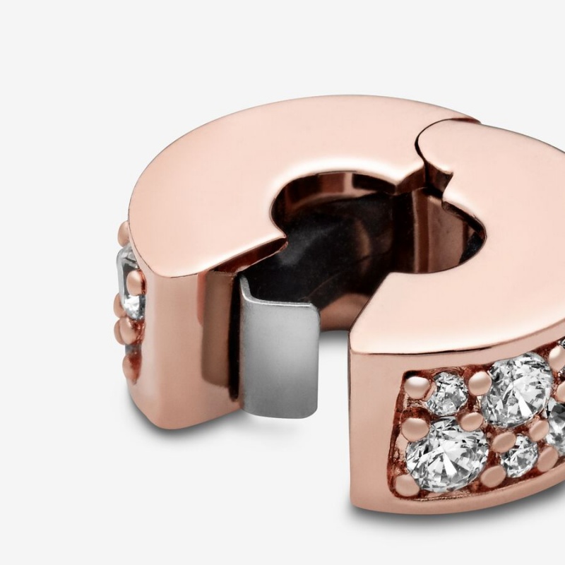 Pandora Clear Pavé Clip Klammern Rosa Gold | VAJQXKZ-07