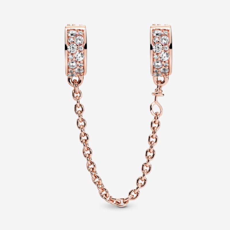 Pandora Clear Pavé Sicherheits Clip Safety Chains Rosa Gold | OSVZPYW-19