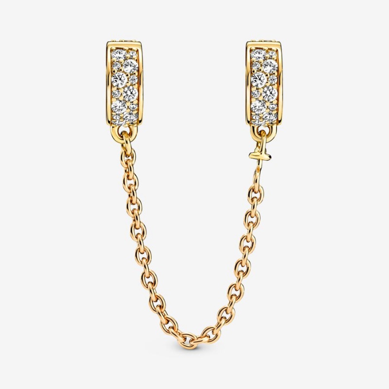 Pandora Clear Pavé Sicherheits Clip Safety Chains Gold | ZLHTJPF-84