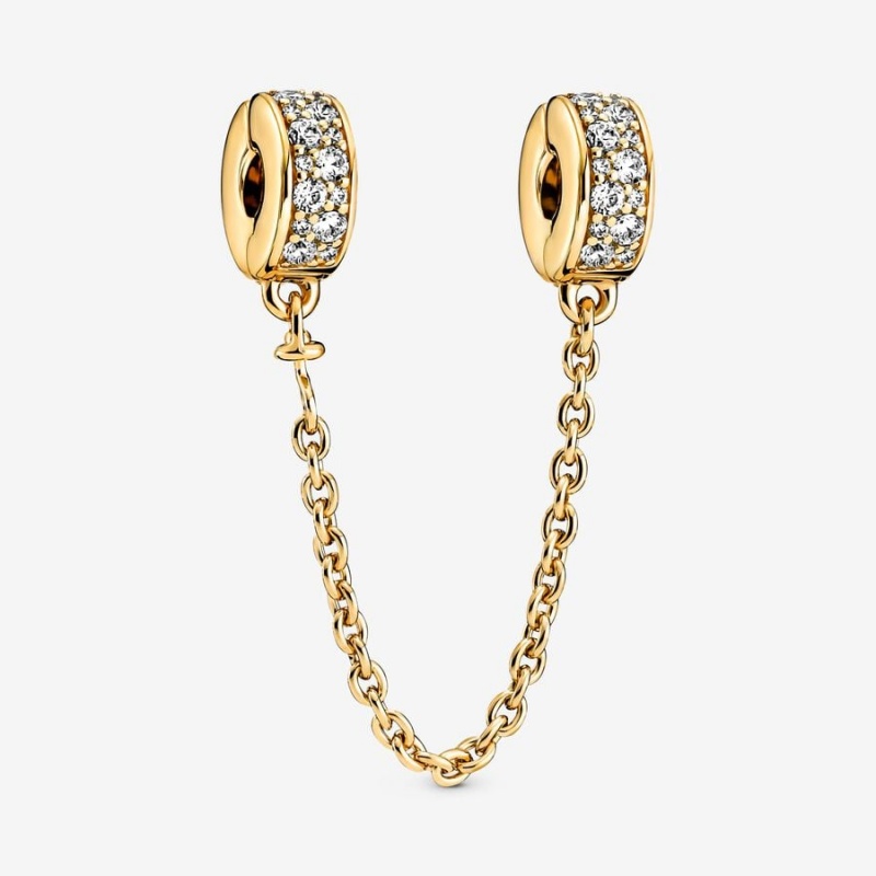 Pandora Clear Pavé Sicherheits Clip Safety Chains Gold | ZLHTJPF-84