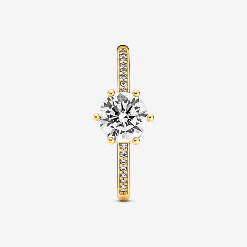 Pandora Clear Sparkling Crown Solitaire Herz Gold | VGX-341758