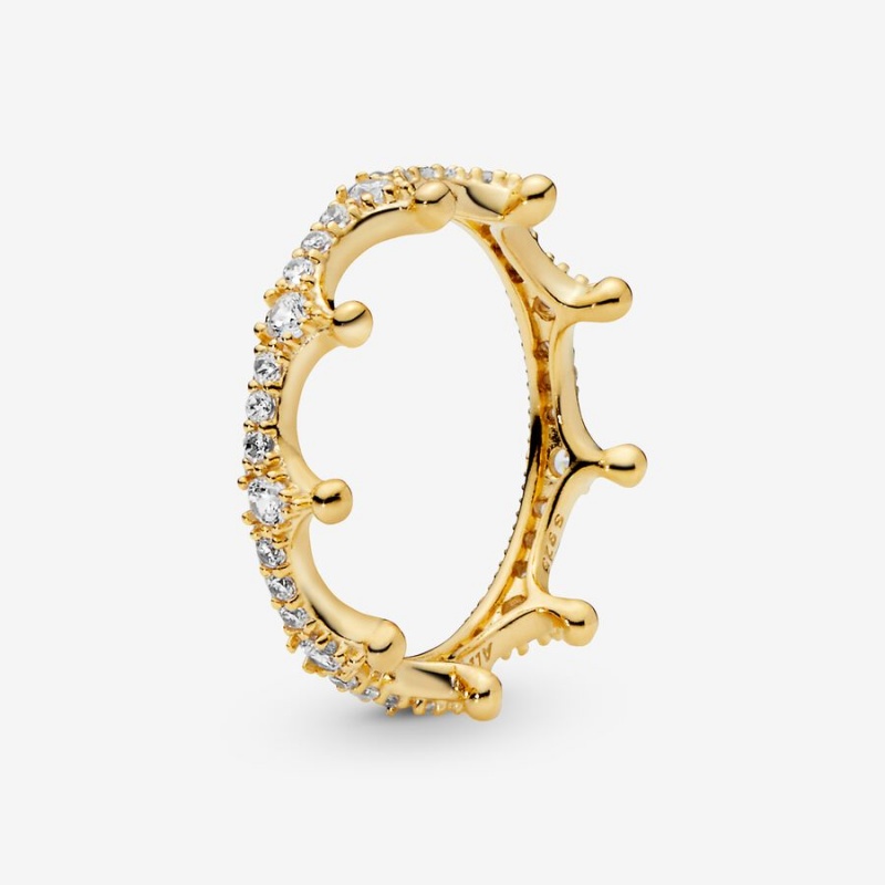 Pandora Clear Sparkling Crown Stapelbar Gold | ONC-691052