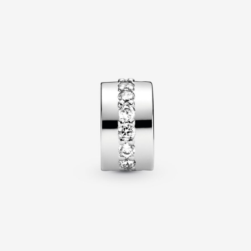 Pandora Clear Sparkling Row Clip Klammern Silber | TBJGNEU-34