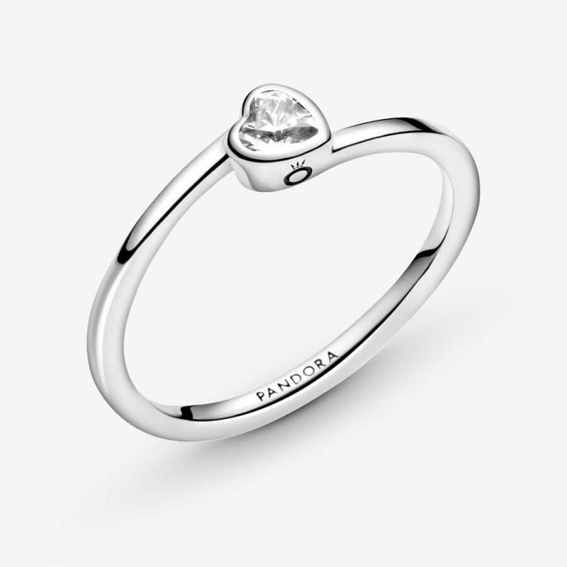 Pandora Clear Tilted Solitaire Herz Silber | EKU-071524