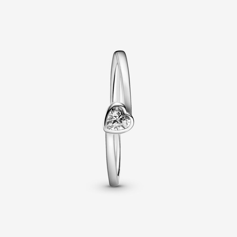 Pandora Clear Tilted Solitaire Herz Silber | EKU-071524