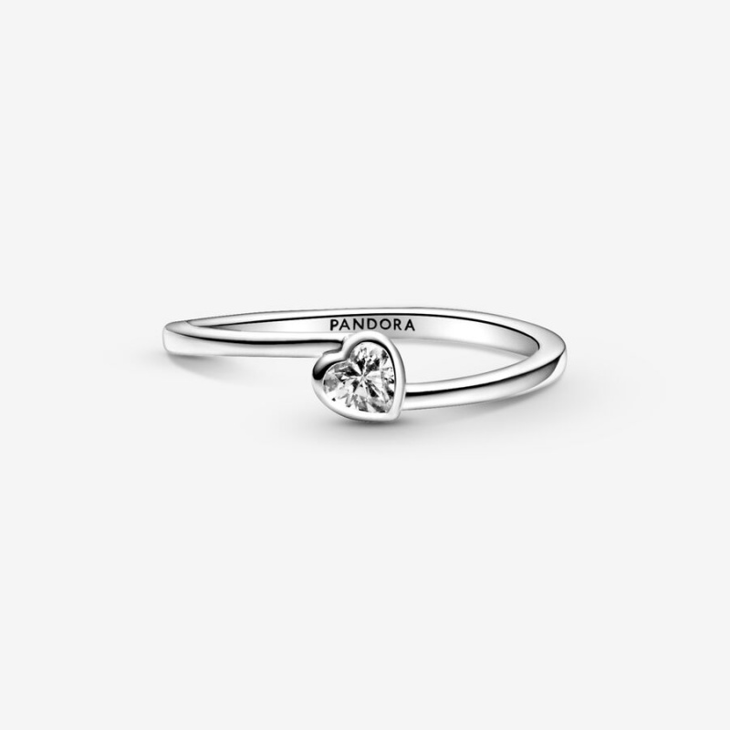 Pandora Clear Tilted Solitaire Herz Silber | EKU-071524