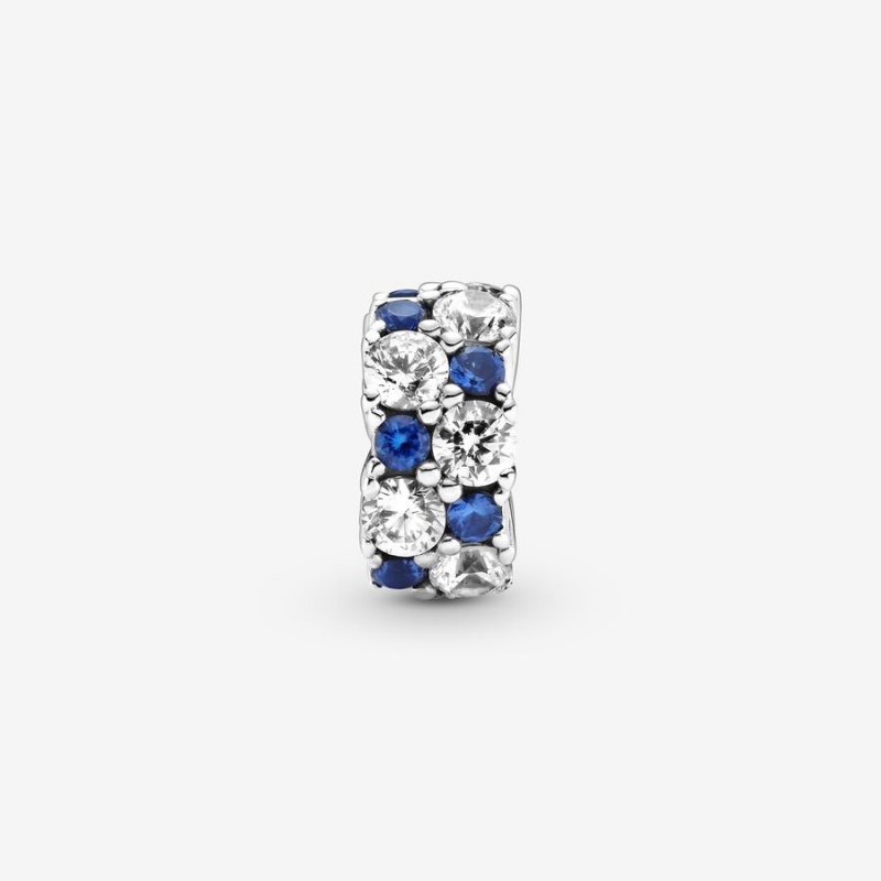 Pandora Clear & Blue Sparkling Clip Klammern Silber | WLFCZYP-93