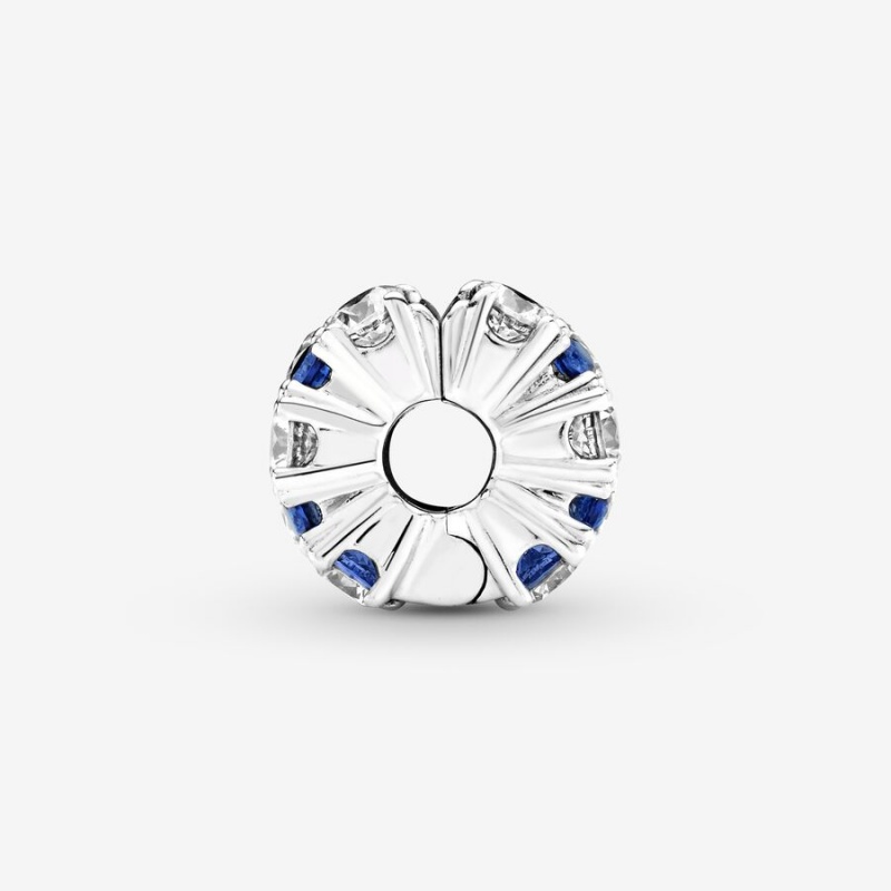 Pandora Clear & Blue Sparkling Clip Klammern Silber | WLFCZYP-93